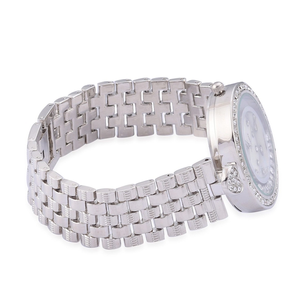 STRADA Austrian Crystal Studded Silver Tone Watch with Floating Crystals
