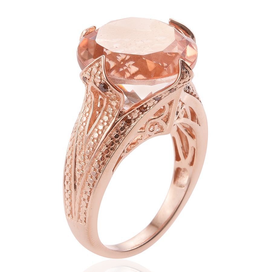 Galileia Blush Pink Quartz (Rnd), Red Diamond Ring in Rose Gold Overlay Sterling Silver 15.000 Ct.