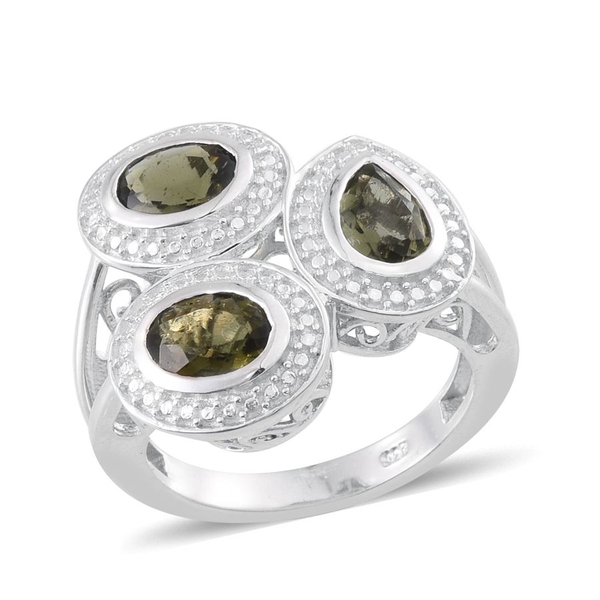 Bohemian Moldavite (Pear 0.50 Ct) Ring in Platinum Overlay Sterling Silver 1.750 Ct.