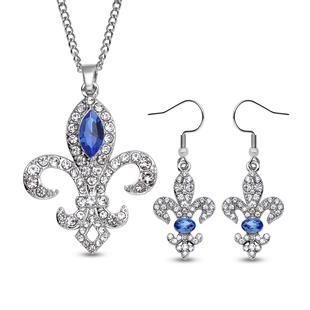 2 Pice Set - Simulated Tanzanite and White Austrian Crystal Pendant with Chain (Size - 20 and 2 Inch