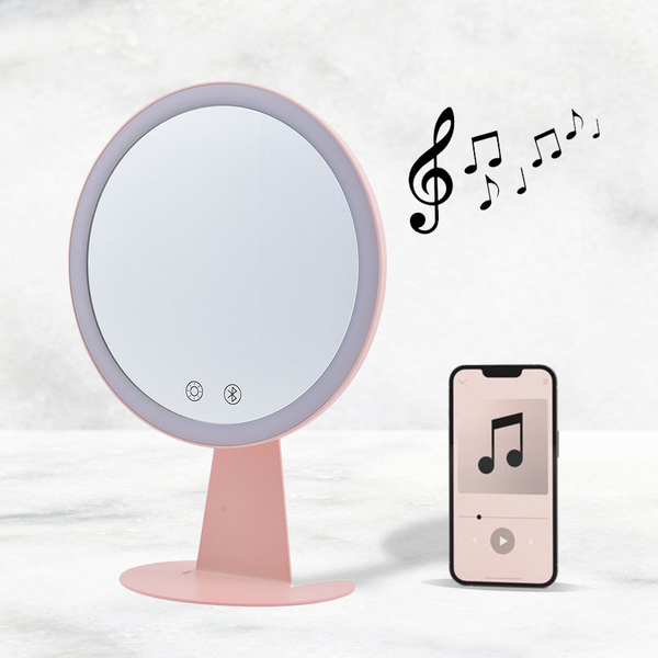 LED Makeup Mirror with Bluetooth Audio (Size 25x18x10 cm) - Pink