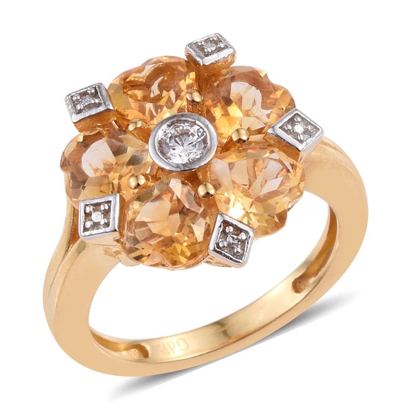 Citrine (Hrt), Simulated Diamond Ring in ION Plated 18K Yellow Gold Bond 3.500 Ct.