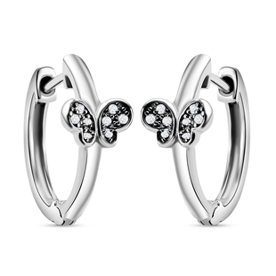 Vegas Close Out - Diamond Hoop Earrings (With Clasp) in Platinum Overlay Sterling Silver