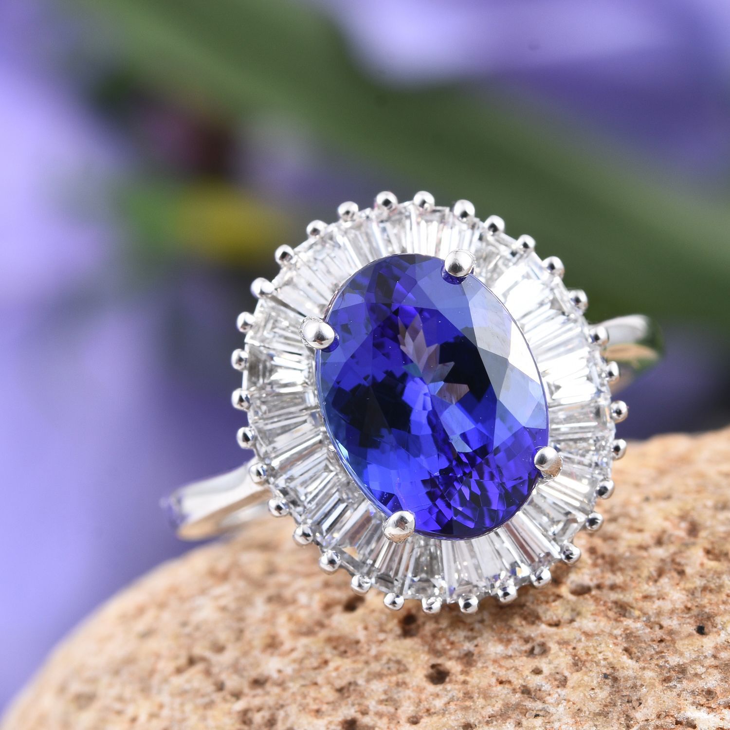 RHAPSODY 950 Platinum AAAA Tanzanite (Ovl 3.95 Ct), Diamond Ring 5.000 Ct.