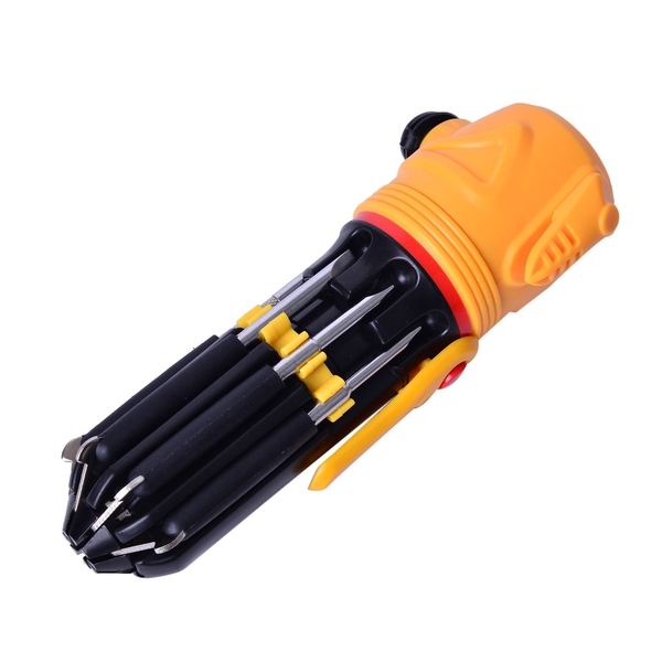 Yellow and Black Colour Multi Functional Hammer with LED Flashlight (Size 17X8X6 Cm)