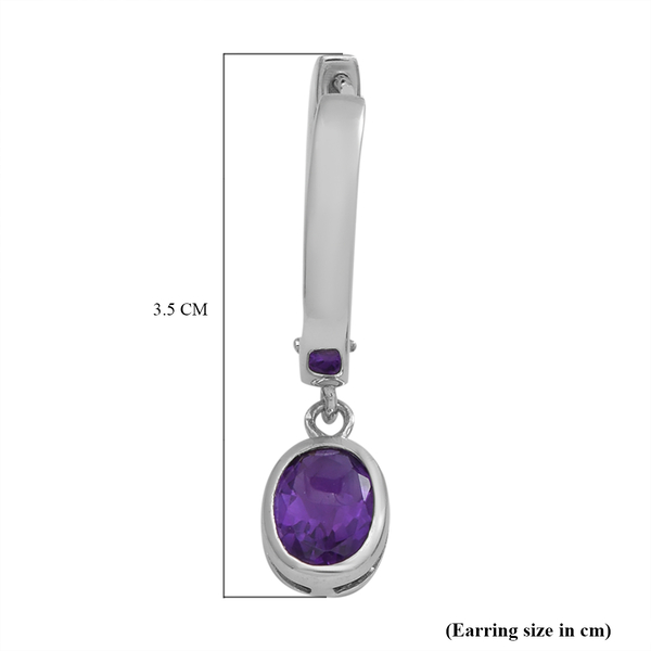 Amethyst Dangling Earrings (With Clasp) in Rhodium Overlay Sterling Silver.