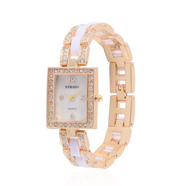 STRADA Japanese Movement White Dial with White Austrian Crystal Water Resistant Watch in Gold Tone w