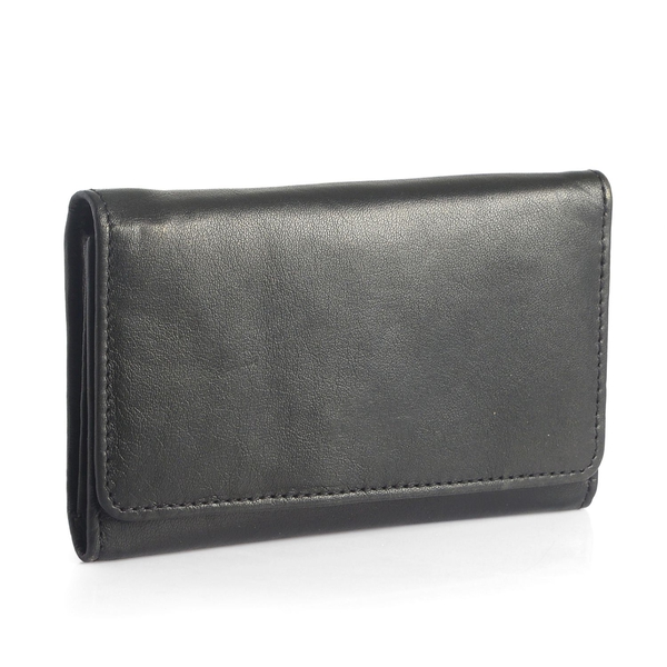 Genuine Leather RFID Blocker Black Colour Ladies Purse(15.5x8.5 Cm)