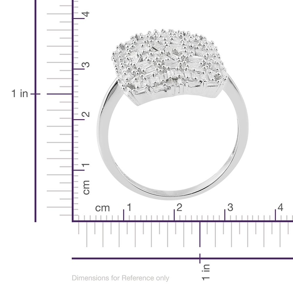 Designer Inspired Fire Cracker Diamond (Bgt) Cluster Ring in Platinum Overlay Sterling Silver 1.000 Ct.