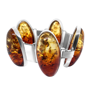 Natural Baltic Amber Art Deco Bracelet (Size 8) in Rhodium Overlay Sterling Silver, Silver Wt. 45.00