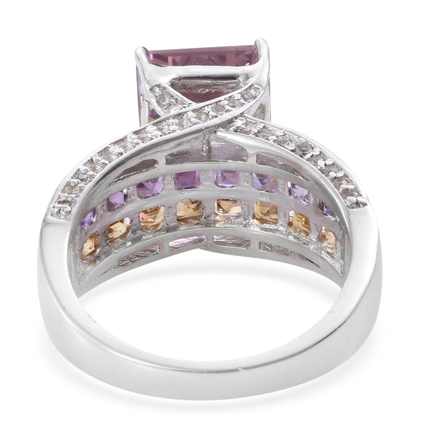 Limited Edition - Anahi Ametrine (Oct 4.40 Ct), Citrine, Amethyst and White Zircon Ring in Platinum Overlay Sterling Silver 6.750 Ct.