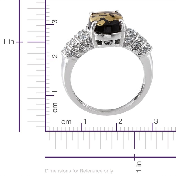 Goldenite (Ovl 3.15 Ct), White Topaz Ring in Platinum Overlay Sterling Silver 3.500 Ct.