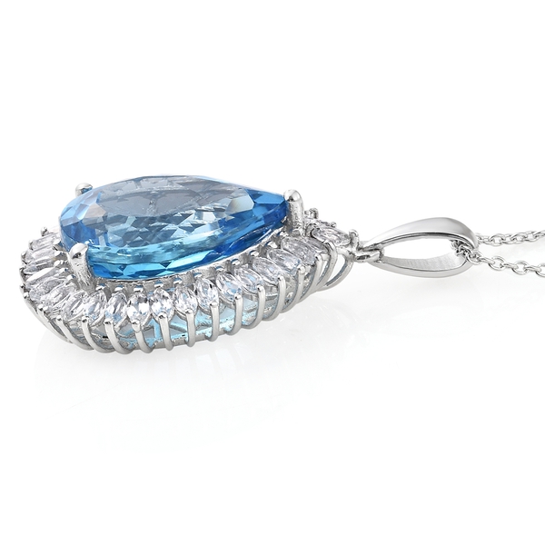 TJC Launch - Marambaia Topaz (Very Rare Size Pear 22X16), White Topaz Pendant with Chain (Size 18) in Platinum Overlay Sterling Silver 28.750 Ct. Silver wt 7.42 Gms.