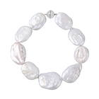 White Keshi Pearl Bracelet (Size - 7.5) With Magnetic Lock in Rhodium Overlay Sterling Silver