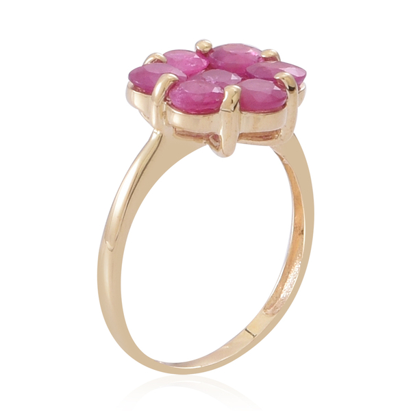 9K Y Gold AAA Ruby (Rnd) 7 Stone Floral Ring 2.500 Ct.