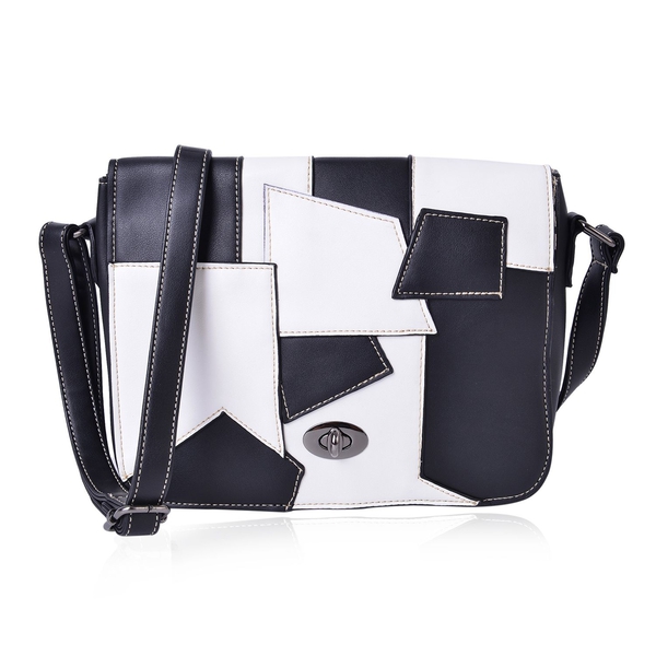 Abstract Art Inspired Black and White Colour Crossbody Bag with Adjustable Shoulder Strap (Size 24X1