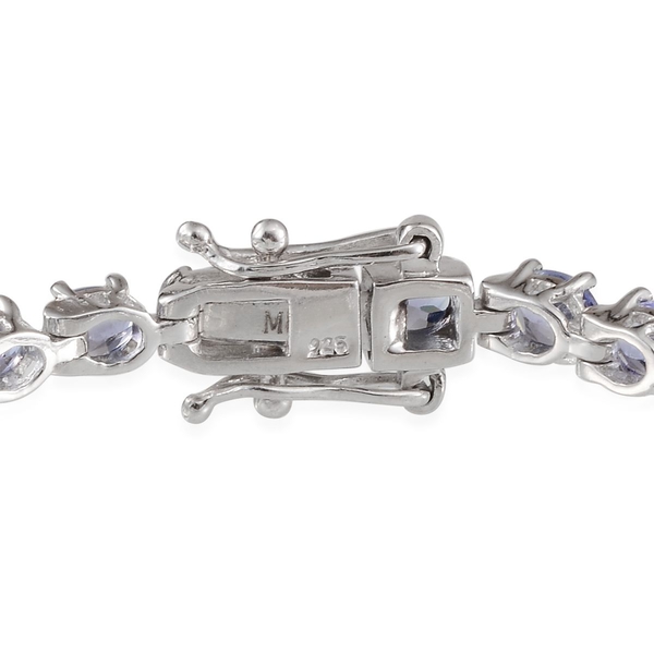 AA Tanzanite (Ovl), White Topaz Bracelet in Platinum Overlay Sterling Silver (Size 6.5) 10.250 Ct.