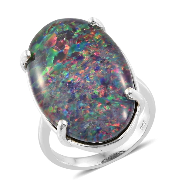 Boulder Opal Solitaire Ring in Platinum Plated 4.37 Grams