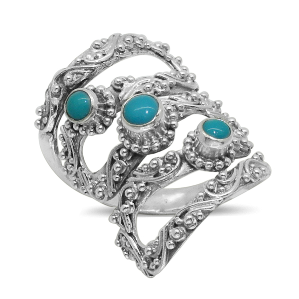 Royal Bali Collection Arizona Sleeping Beauty Turquoise (Rnd) 3 Stone Ring in Sterling Silver 0.560 