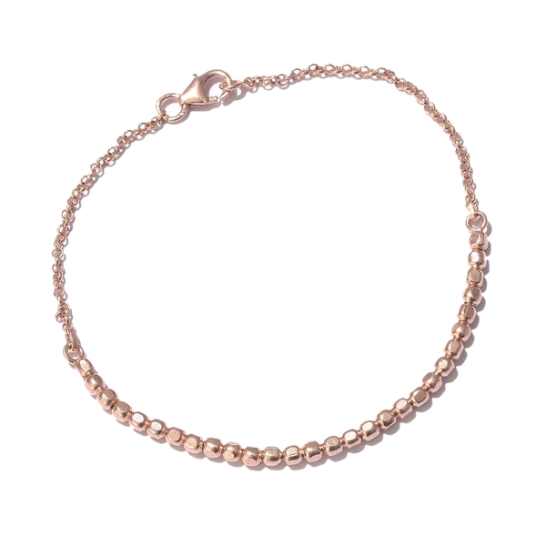 Set of 3 - 14K Gold, Rose Gold and Rhodium Overlay Sterling Silver Beads Bracelet (Size 7.50), Silver wt 9.80 Gms.