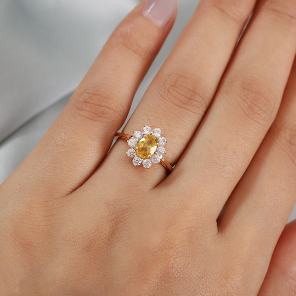 9K Yellow Gold AA Yellow Sapphire and Natural Cambodian Zircon Ring 1.45 Ct