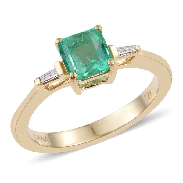 ILIANA 18K Yellow Gold 0.97 Carat Boyaca Colombian Emerald Octagon Ring with Diamond.