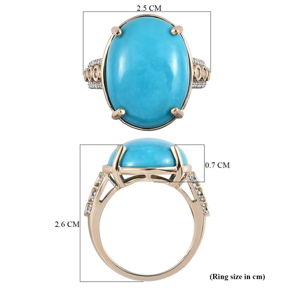 9K Yellow Gold Extremely Rare Size Arizona Sleeping Beauty Turquoise (OV 20X15 12.00 Cts) and Diamond Ring 12.34 Ct.
