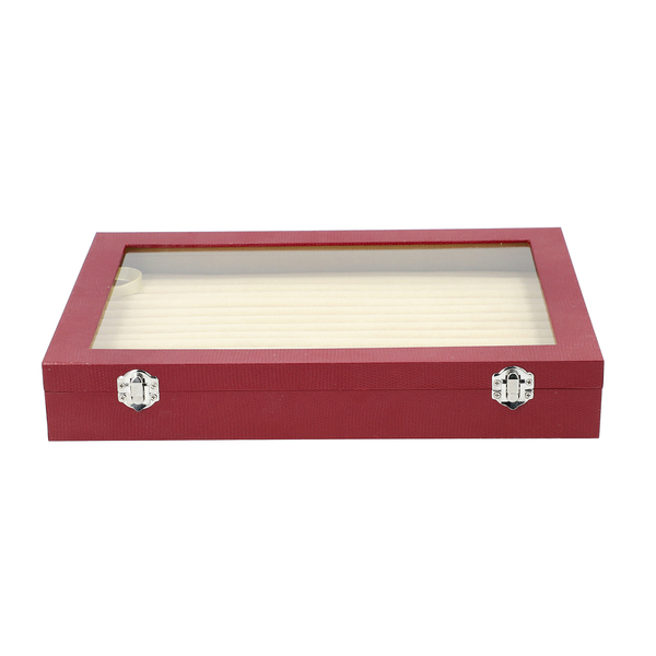 150 Slot Ring Box with Acrylic Window and Anti Tarnish Lining Trinket Jewellery Organiser (Size 35x24x5 Cm) - Wine Red