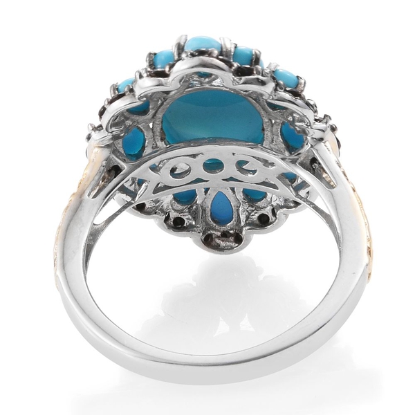 Arizona Sleeping Beauty Turquoise (Ovl 3.00 Ct), Boi Ploi Black Spinel Ring in Platinum and Yellow Gold Overlay Sterling Silver 5.500 Ct.