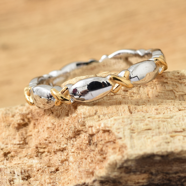 Platinum and Yellow Gold Overlay Sterling Silver Band Ring