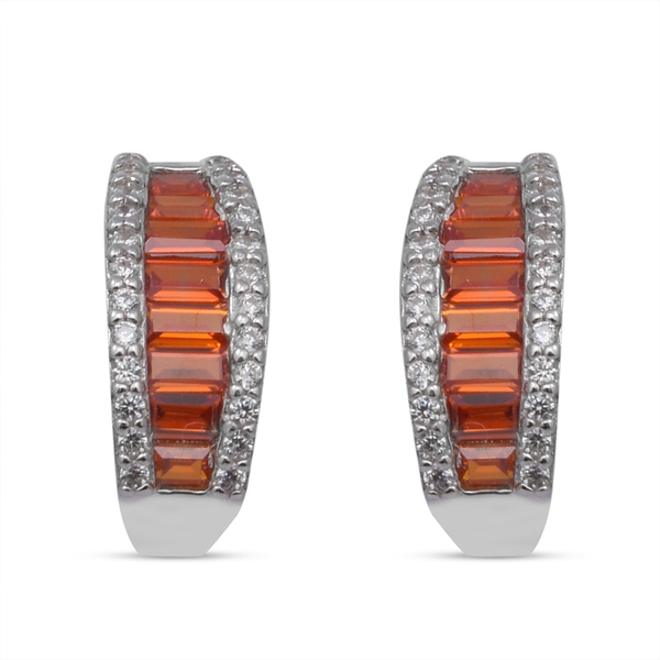 ELANZA Simulated Orange, Red and White Diamond Stud Earrings (with Push Back) in Rhodium Overlay Ste