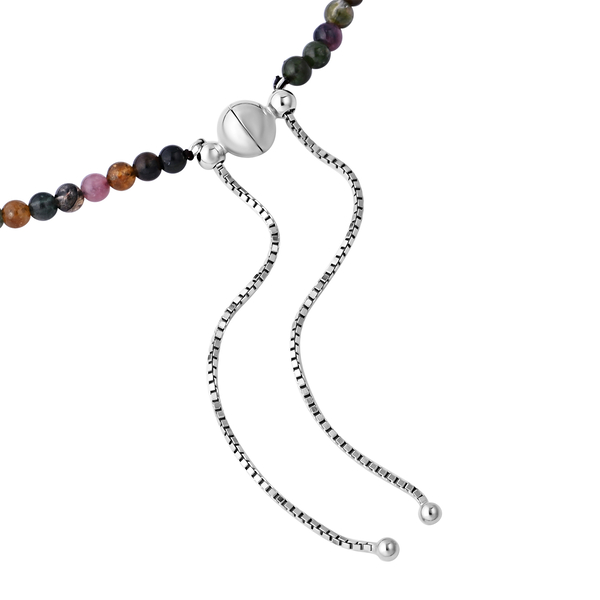 Tucson Special - Rainbow Tourmaline (Rnd 4-13 mm) Graduated Necklace (Size 18 Adjustable ) with Magnetic Lock in Rhodium Overlay Sterling Silver  184.00 Ct.