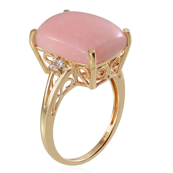 Peruvian Pink Opal (Cush 8.75), White Topaz Ring in Yellow Gold Overlay Sterling Silver 8.830 Ct.