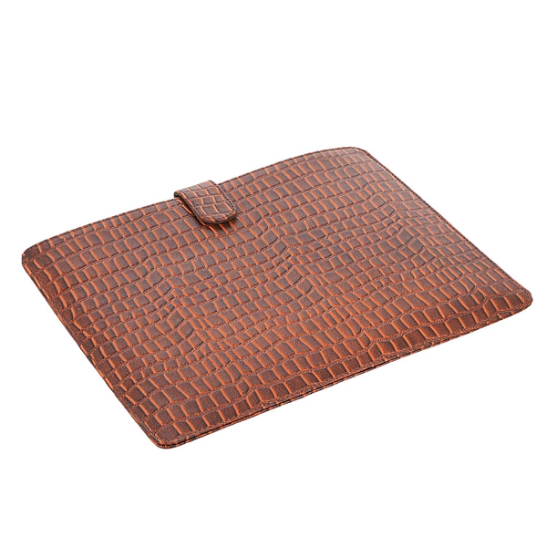 100% Genuine Leather Croc Embossed Pattern Tablet Sleeve with Magnetic Push Button (Size 31x24 Cm) - Brown