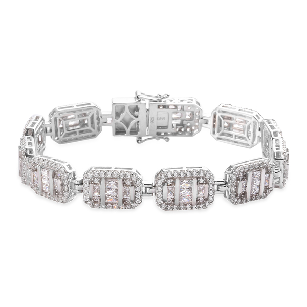 Lustro Stella Platinum Overlay Sterling Silver Bracelet (Size 8) Made with Finest CZ 18.00 Ct, Silve