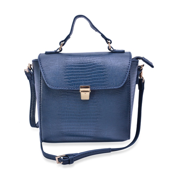 Croc Embossed Navy Blue Colour Crossbody Bag with Adjustable and Removable Shoulder Strap (Size 17x1