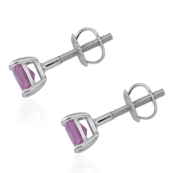 ILIANA 18K White Gold 1 Carat Pink Sapphire Square Solitaire Stud Earrings with Screw Back.