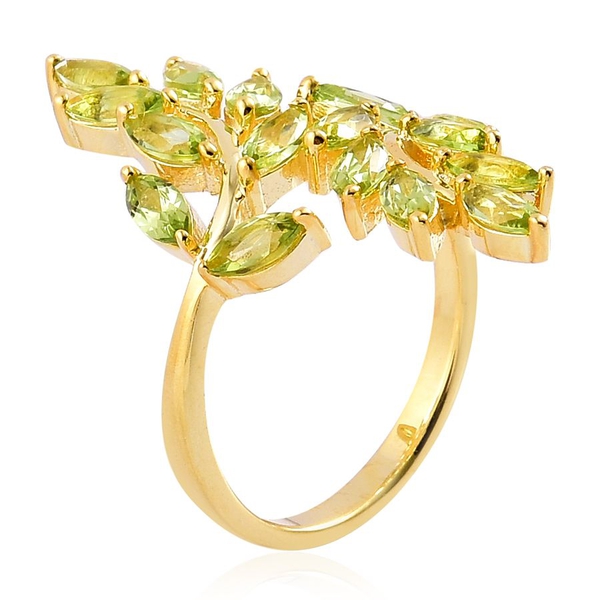 AA Hebei Peridot (Mrq) Leaves Crossover Ring in Yellow Gold Overlay Sterling Silver 2.500 Ct.