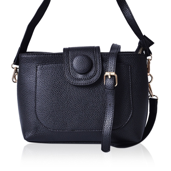 Snake Embossed Black Colour Crossbody Bag With Adjustable and Removable Shoulder Strap (Size 26x18x1
