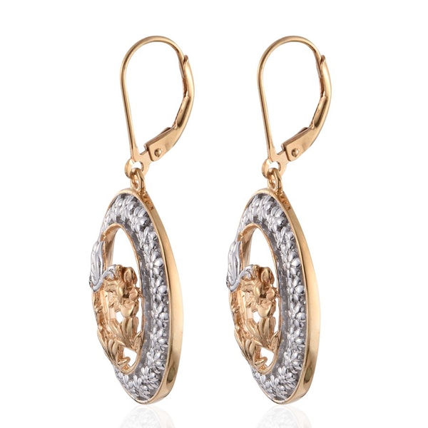 Yellow Gold and Platinum Overlay Sterling Silver Butterfly and Floral Lever Back Earrings, Silver wt 8.50 Gms