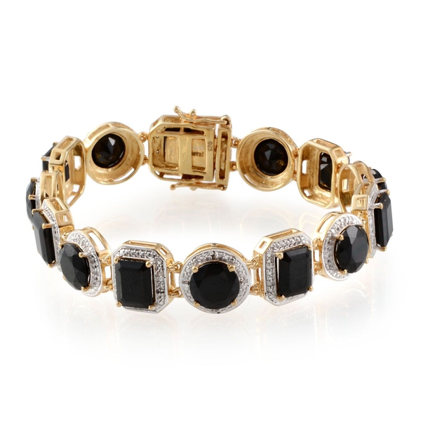 Boi Ploi Black Spinel and Diamond Bracelet in 14K Gold Overlay Sterling Silver (Size 7.75) 40.050 Ct