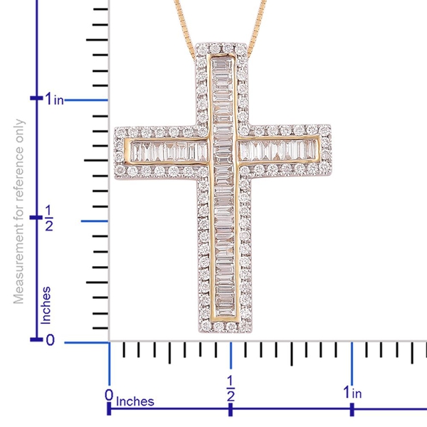 ILIANA 18K Y Gold IGI Certified Diamond (Bgt) (SI-G-H) Cross Pendant With Chain 1.000 Ct.