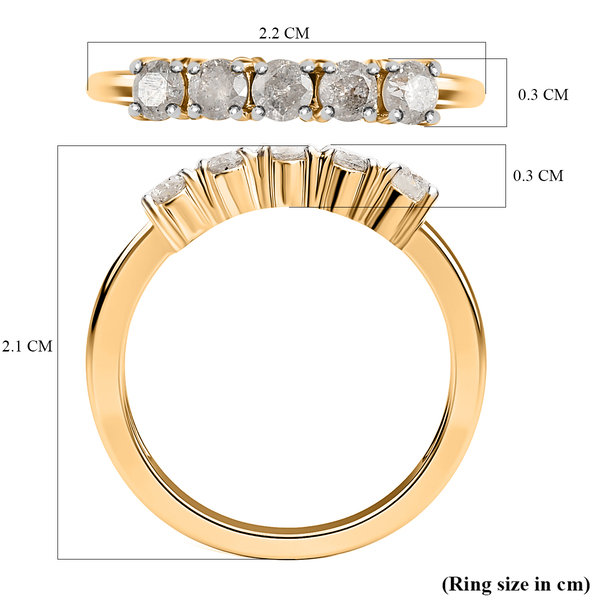 9K Yellow Gold SGL Certified (I3/G-H) Diamond Five Stone Ring 0.50 Ct.