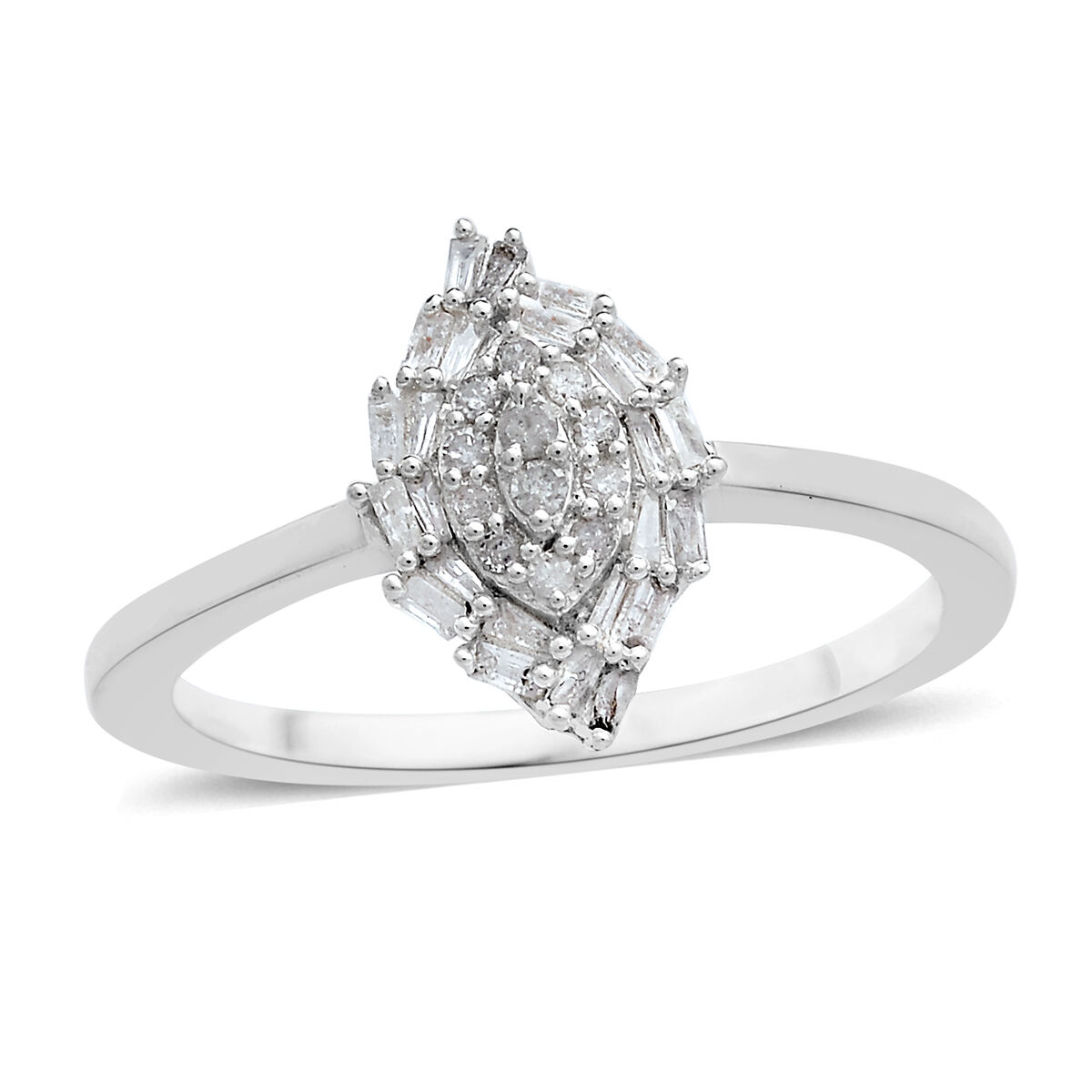 Designer Inspired- Fireworks Diamond (Rnd) Ring in Platinum Overlay Sterling Silver 0.330 Ct.