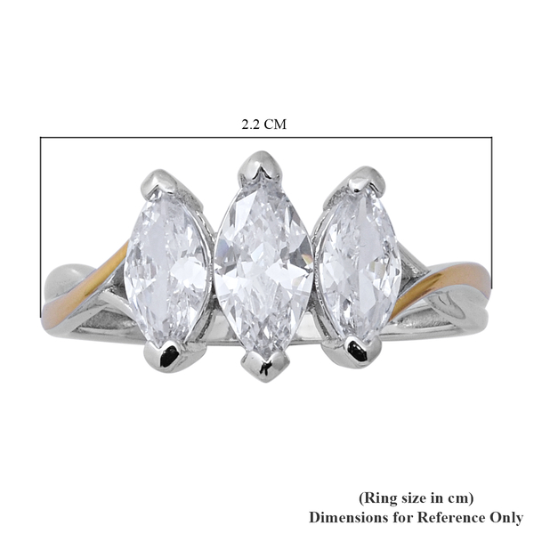 ELANZA Simulated Diamond Three-Stone Ring in Two Tone Overlay Sterling Silver