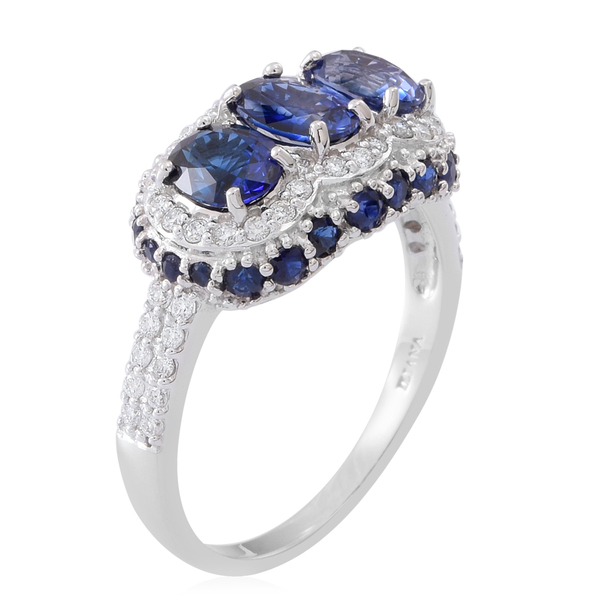 ILIANA 18K W Gold AAAA Ceylon Sapphire (Ovl), Diamond (SI-GH) Ring 4.150 Ct.