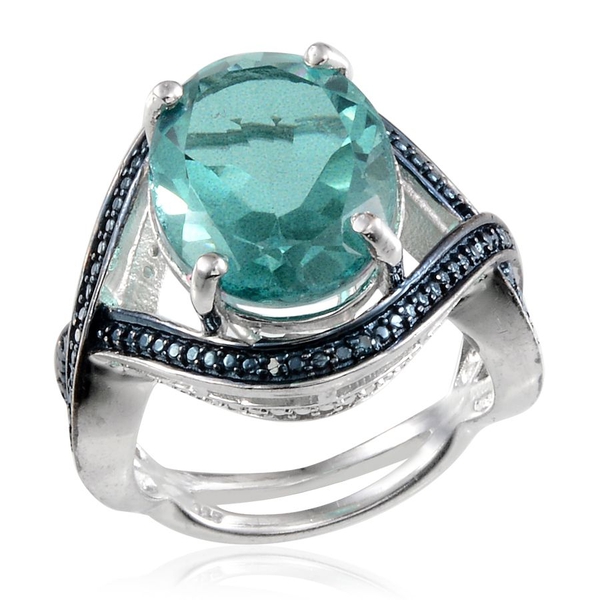 Paraiba Tourmaline Colour Quartz (Ovl 10.00 Ct), Blue Diamond Ring in Platinum Overlay Sterling Silv