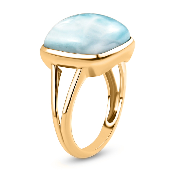 Larimar Solitaire Ring in 14K Gold Overlay Sterling Silver 12.47 Ct.