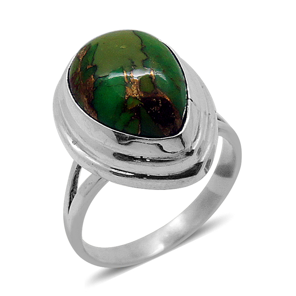 Royal Bali Collection Mojave Green Turquoise (Pear) Solitaire Ring in Sterling Silver 5.060 Ct.