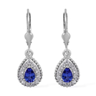 Tanzanite and Natural Cambodian Zircon Lever Back Earrings in  Platinum Overlay Sterling Silver 1.50